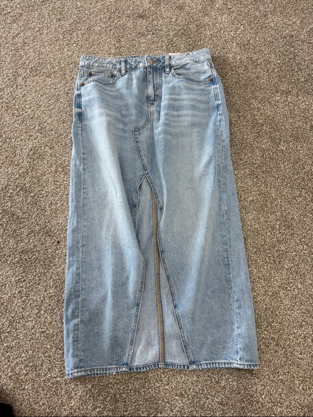 American Eagle Outfitters Pale Blue Denim Maxi Skirt with Center Panel